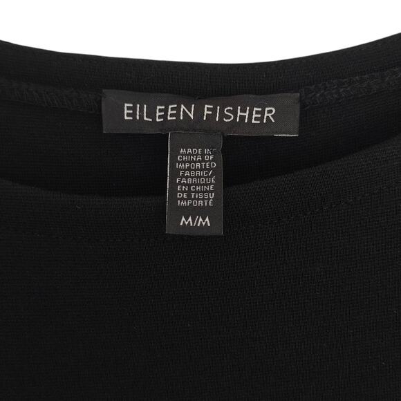 Eileen Fisher Tencel Jersey Dress Size Medium Black Stretch Short Sleeves A-Line - Picture 2 of 6